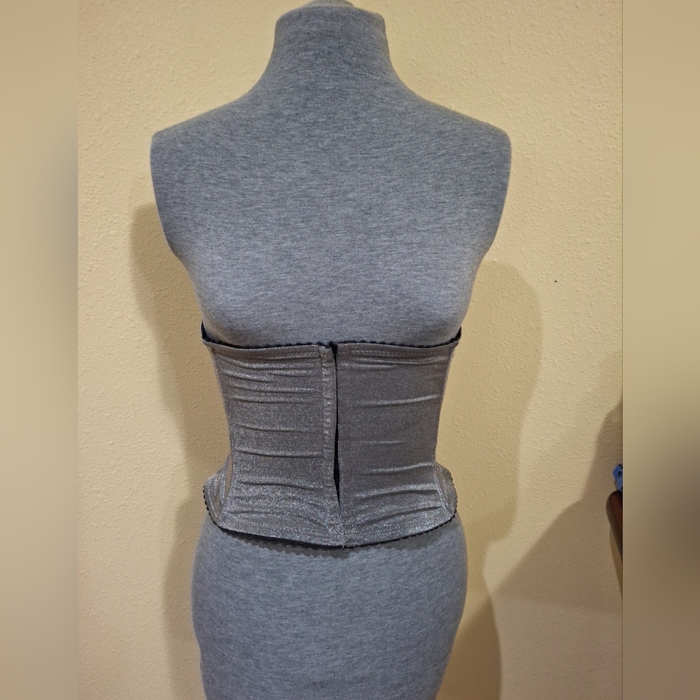 Rare Vtg 70s Victoria's Secret Gold Label Underbust Corset Metallic Silver S
